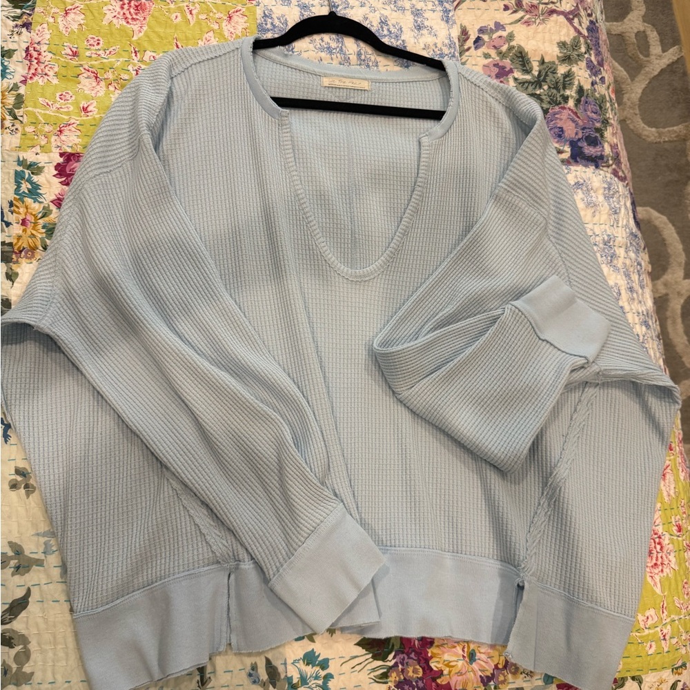 We The Free Sky Blue Waffle Knit Top